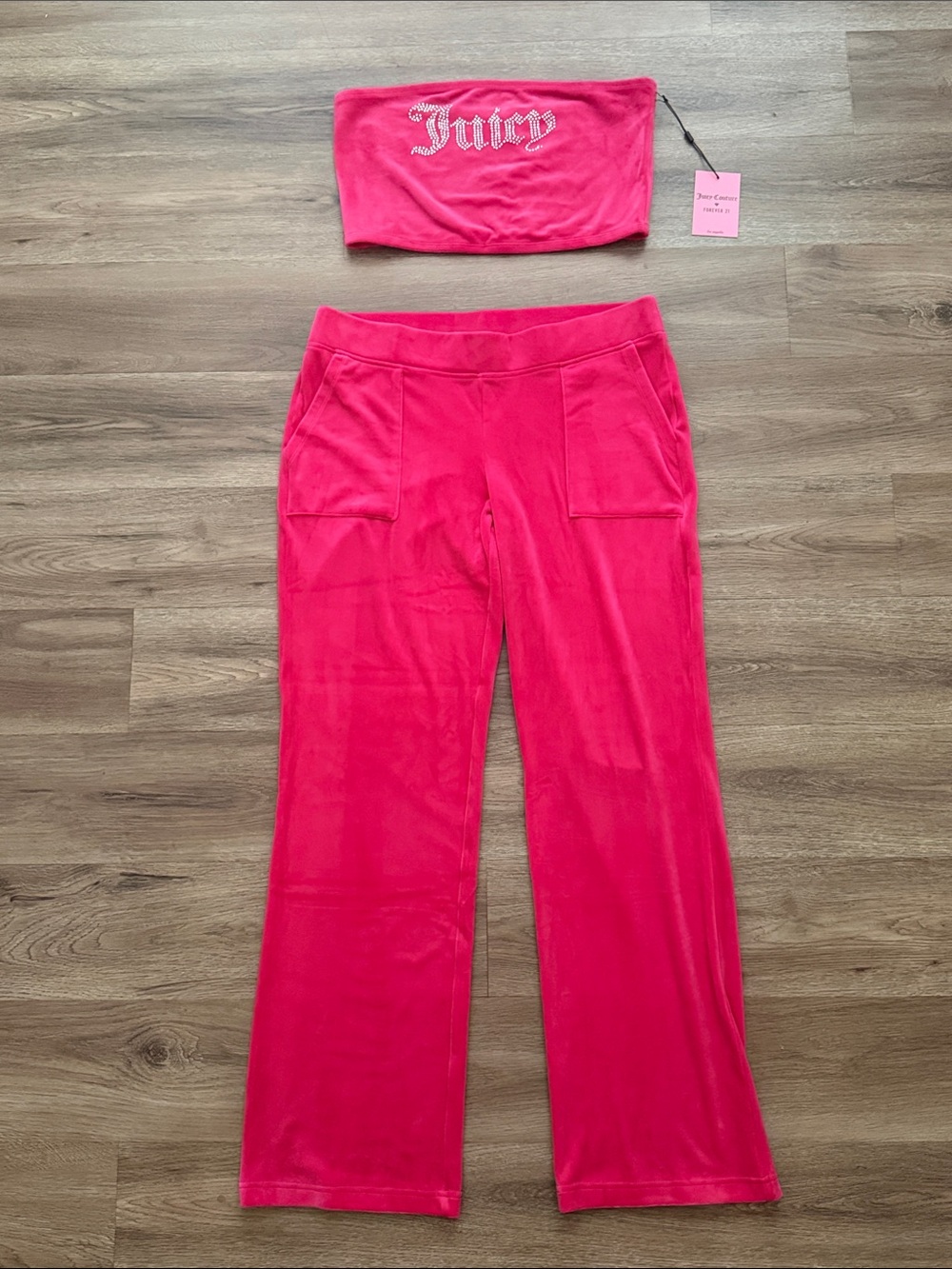 Juicy Couture Fuchsia Velour Tube Top & Wide-Leg Pants Set